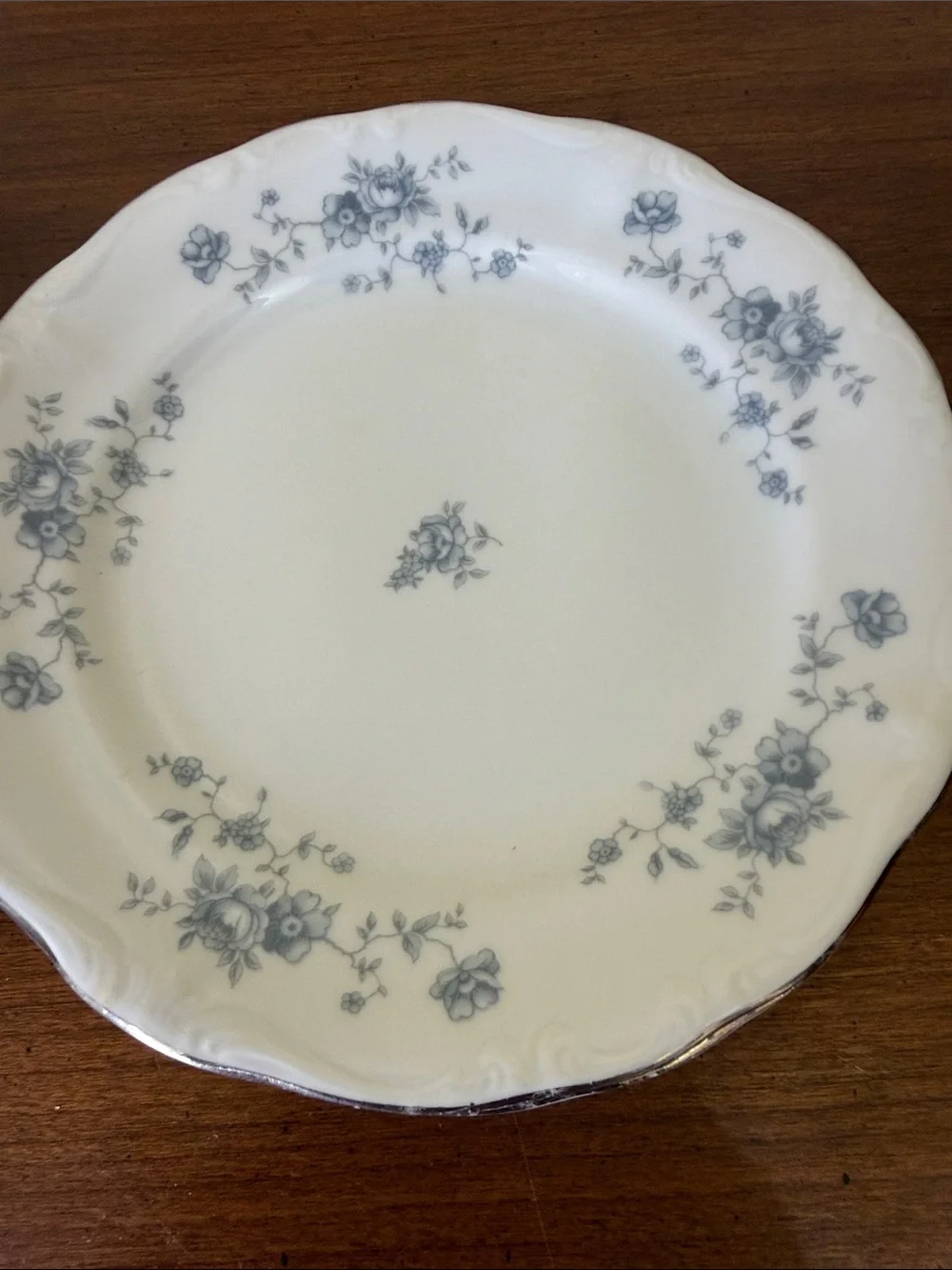 White Porcelain Plates with Blue Floral Border - Set of 4  Bavaria Germany